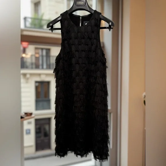 Anthropologie EUC Size 8 Pretty Black Sleeveless Fringe Cocktail Dress (0605) - Picture 1 of 12